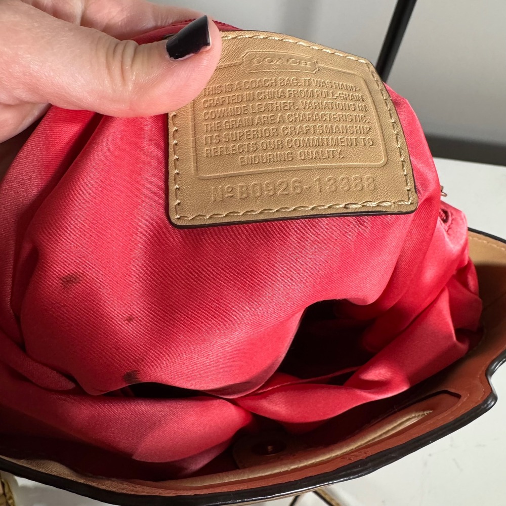 COACH Bonnie Leather Convertible Crossbody Foldover Top Handle Satchel Beige - Picture 5 of 5